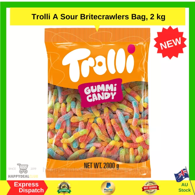 Trolli Brite Crawlers 2kg Bag Candy Buffet Gummy Sour Worms Lollies | NEW AU