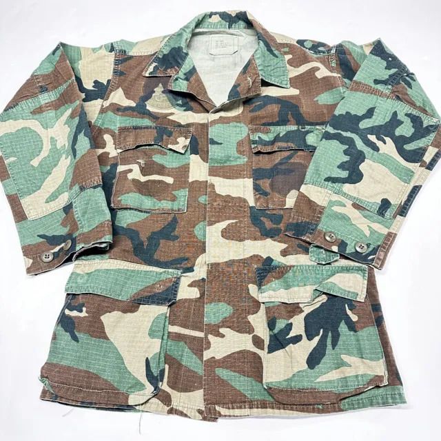 VTG US ARMY Woodland Camouflage Buttonup Military BDU Shirt Mens ...