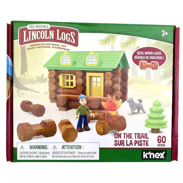 Lincoln Logs by K'nex  - On The Trail Cabin 60 Piece Set w/Figures - New