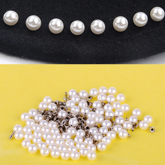 100pcs 6mm Faux Pearls Rivets Studs Buttons Leather Bag Clothes Crafts Jeans DIY
