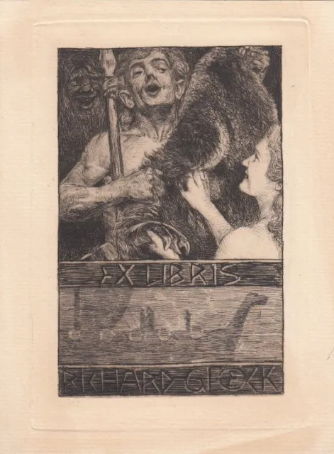 Exlibris Bookplate Radierung Bruno Heroux 1868-1944 Wikinger Drachenboot