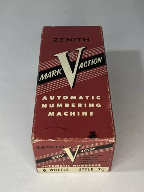 Vintage Zenith Mark V Action Automatic Numbering Machine Germany w Box & Ink