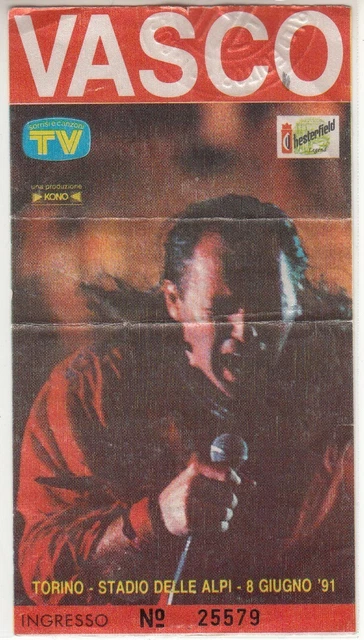 Biglietto concerto Vasco Rossi 8 giugno 1991 Torino Stadio delle Alpi