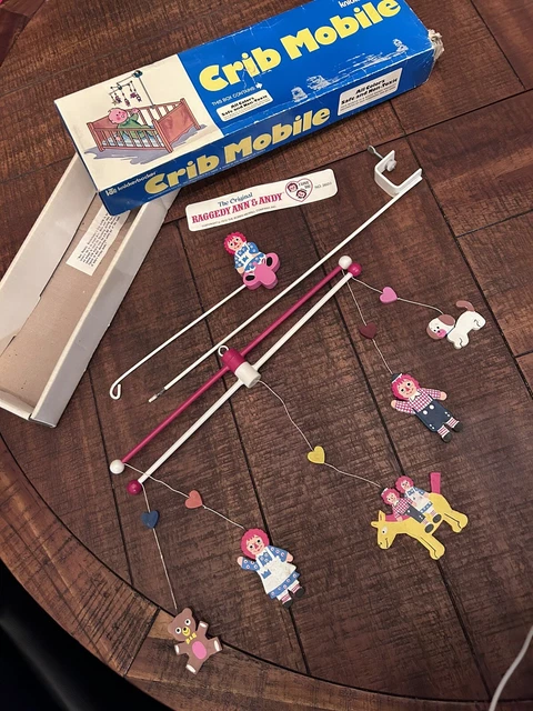 Vintage Knickerbocker Raggedy Ann Andy Baby Crib Mobile #3605 Original Box 1972