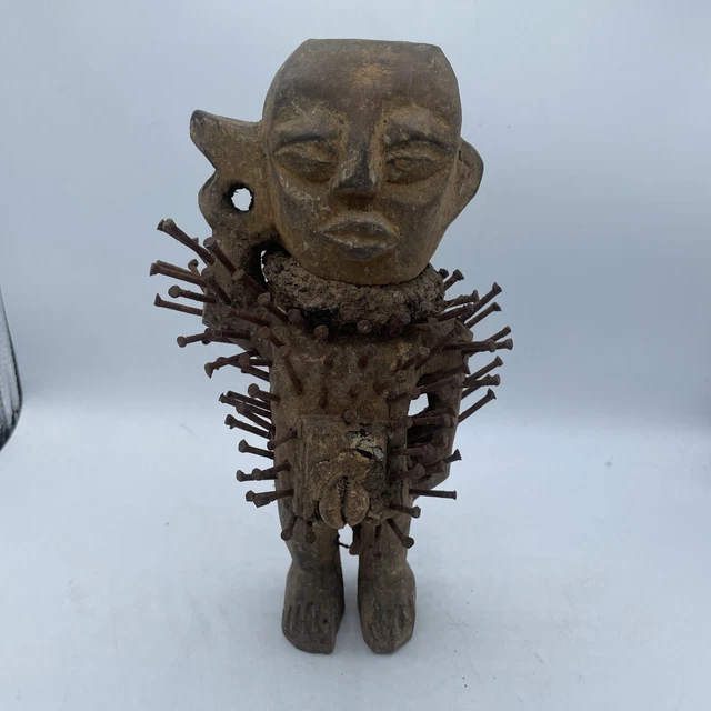 Vintage Hand Carved Wood African Nkisi-Nkondi figure - nail fetish - Congo