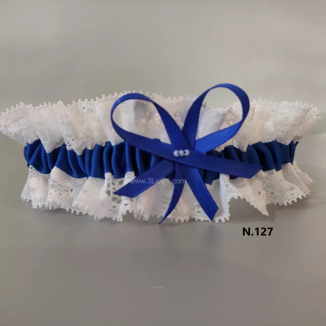 Giarrettiera sposa bianco e blu, giarrettiera matrimonio