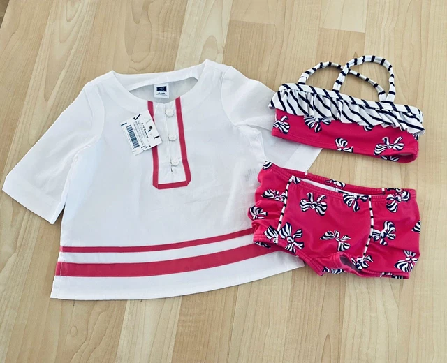 Girls 3-6 Months Janie & Jack Pink Swimsuit Bows EUC & NWT Cover-Up Dress