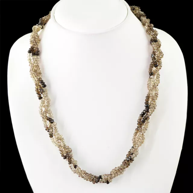 Awesome Rare 210.00 Cts Natural Smoky Quartz Round Faceted Beads Necklace (Rs)