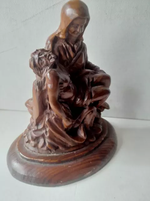 Ancienne  Pieta Mater Dolorosa Statue Religieuse en Bois Sainte Vierge Christ .