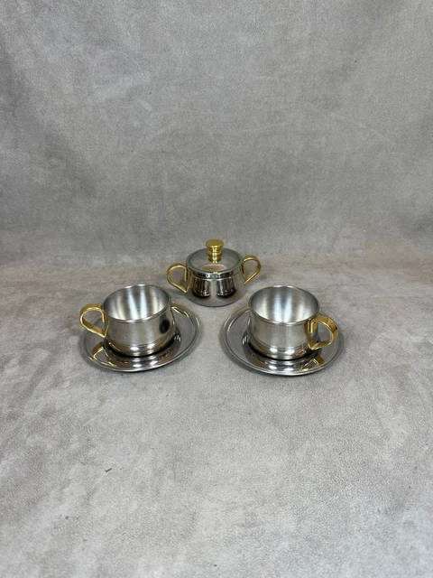Lot De 4 Tasses à Café Inoxriv Italy Inox 18-10 Avec Sous-tasses