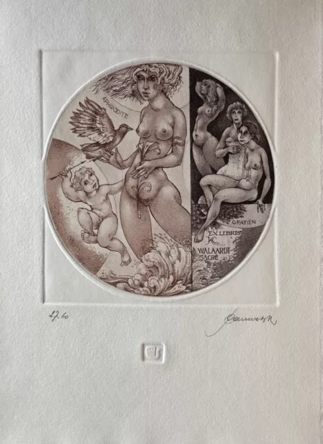 HEDWIG PAUWELS*1934-EROTIK-EXLIBRIS WALAARDT 27/60signiert  APHRODITE- 3 GRATIEN