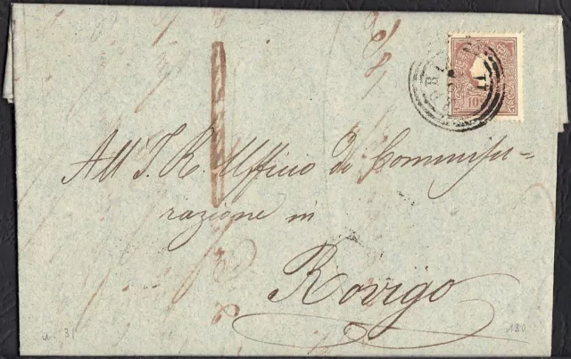 LOMBARDO VENETO s. 10 II° TIPO DA ADRIA (RO) A ROVIGO DEL 20.11.1860 SASSONE 31