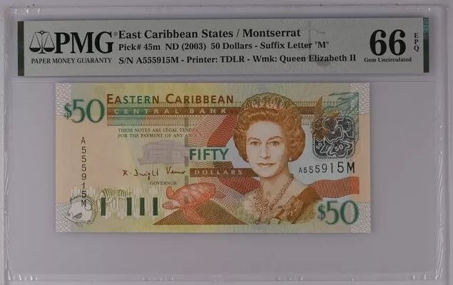 East Caribbean 50 Dollars ND(2003) P45m UNC / PMG GEM66EPQ