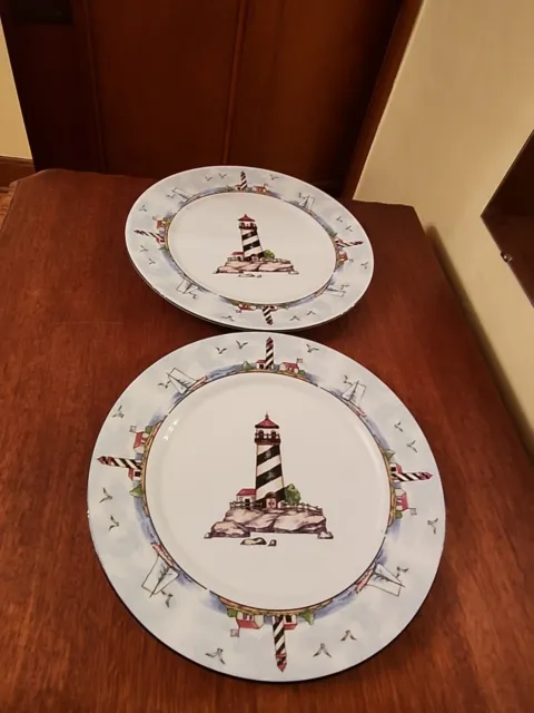 Set of (2) - Totally Today - Today’s Home Coastal Lighthouse 10” Dinner Plates