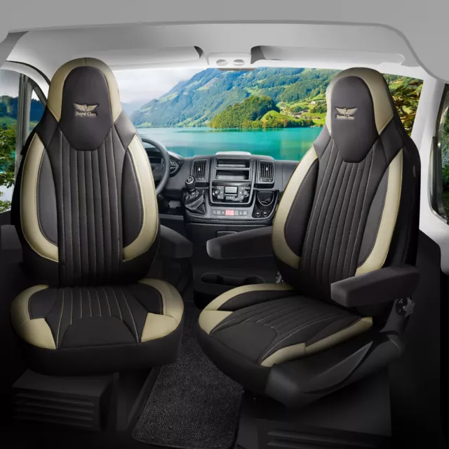 Sitzbezüge passend für Carado Wohnmobil (Schwarz-Beige) Pilot 6.13