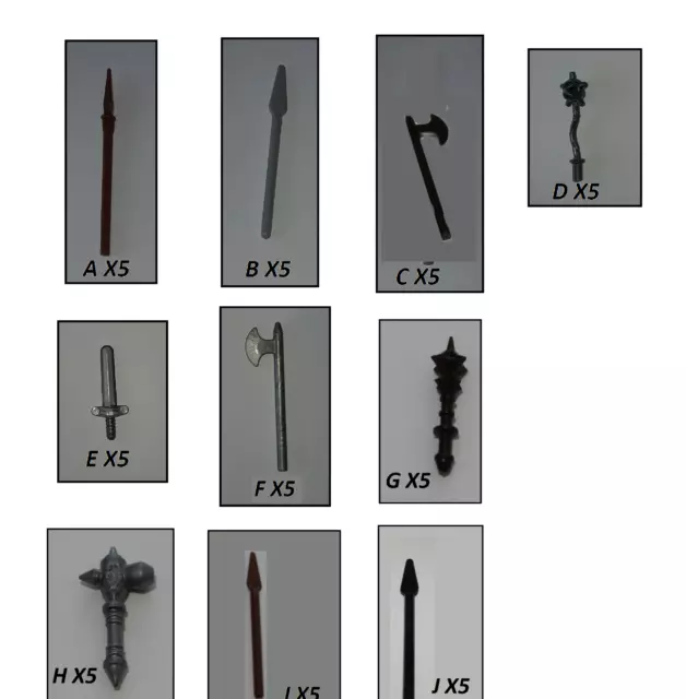 arme minifigurine lot de 5 armes médiéval, chevalier,chateau,3847,3848,4497,3849