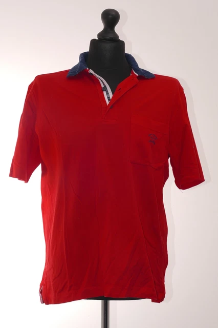Paul & Shark Mens Polo Shirt L Red Uni Button Polo Neck Picqué 100% Cotton