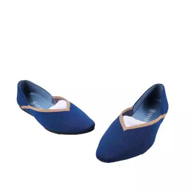 VIVAIA MELIA POINTED Toe Ballet Flats Shoes Blue Tan Knit Size 40 / US ...