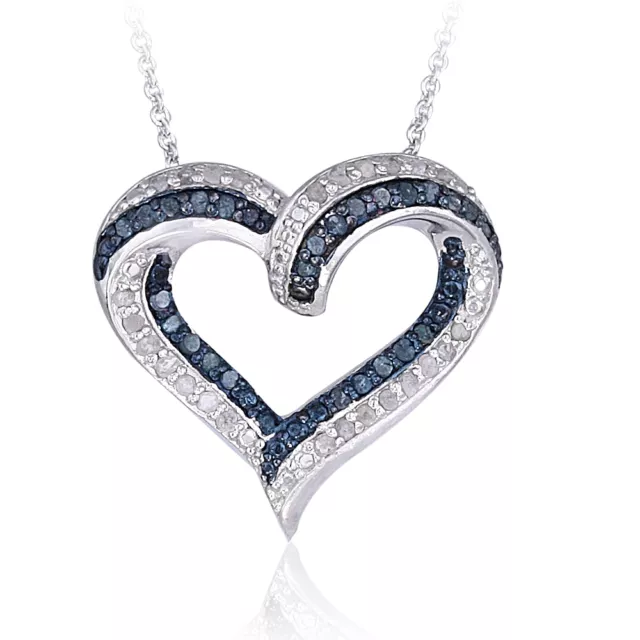 0.50ct TDW Black or Blue & White Diamond Open Heart Necklace in Brass