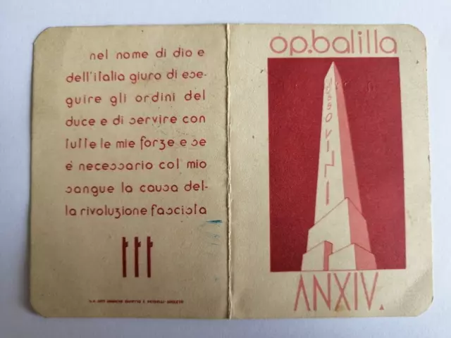 Venezia - Tessera Del Ventennio Anno Xiv  - 1936  -  Opera Nazionale  Balilla