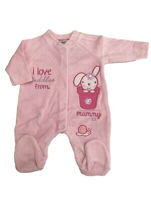 Nuovo con Etichetta Baby Ragazze Rosa Velluto Bunny Tutina Vestiti Neonati 0-3 M