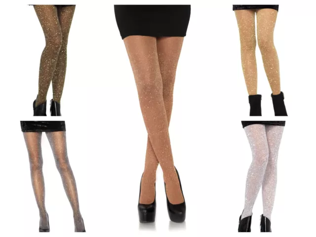 Sheer Lurex Shimmer Tights Sexy Sparkle Christmas Party Gold Silver Rose 7130