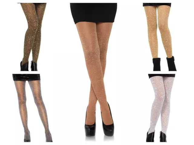 Gold Glitter White Ladies Tights. 10-16 NEW Sparkly Pantyhose