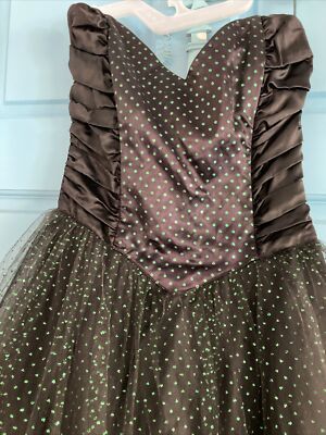 Vintage Gunne Sax Jessica McClintock Party Dress 80s Black Green Prom USA 6