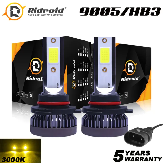 2x Mini 3000K Yellow 9005 HB3 LED Headlight Bulbs 120W 26000LM High Low Beam