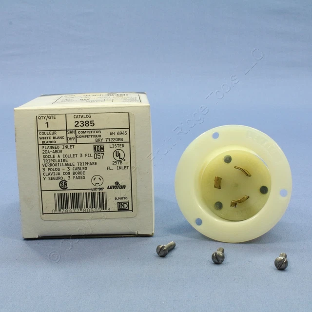 New Leviton Locking Flanged Inlet Twist Lock Plug NEMA L12-20P 20A 480V 3Ø 2385