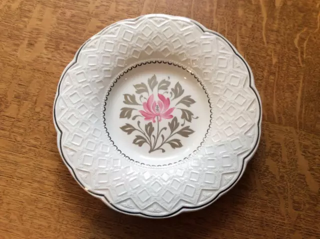 Wedgwood FOUR pink and silver lustre floral 8 1/2" rimmed soups ca. 1940's C6441