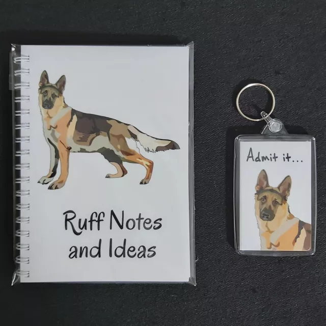 German Shepherd (Alsatian) Novelty Notebook (A6) & Key Ring Dog Set, NEW