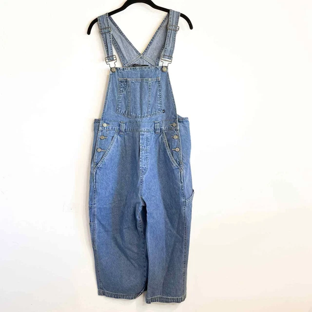 No Boundaries Juniors Medium Wash Jean Cropped Overalls Sz L 100% Cotton