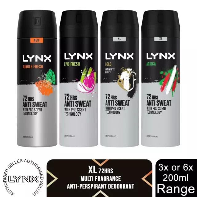 Lynx XL Anti-Perspirant 72-Hour Sweat Protection Deodorant 200ml, 3 or 6 Pack