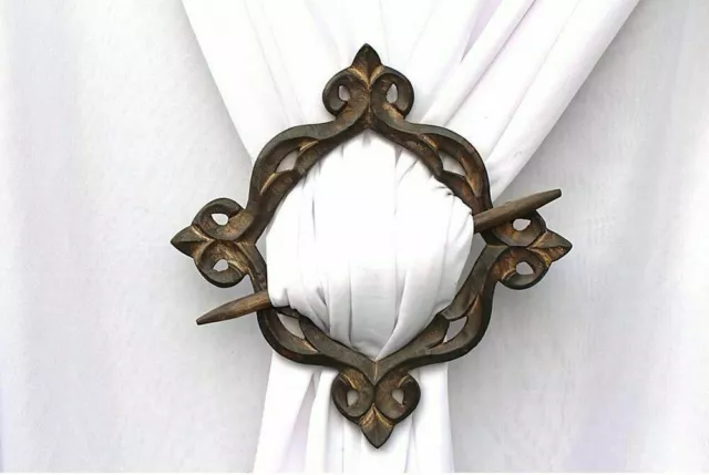 Decorative Antique Look Wooden Curtain Tie Backs Drapery Hold backs Set of 2
