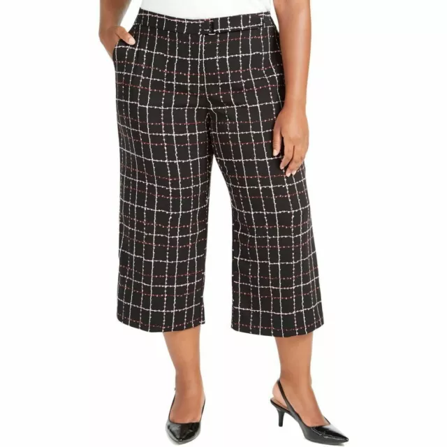 Alfani Women Plus 18W Black Printed Belted Wide Leg Culotte Cropped Pants NWT