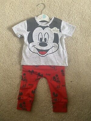 Disney Mickey Mouse Tshirt Trouser set 0-3 months brand new BNWT grey red