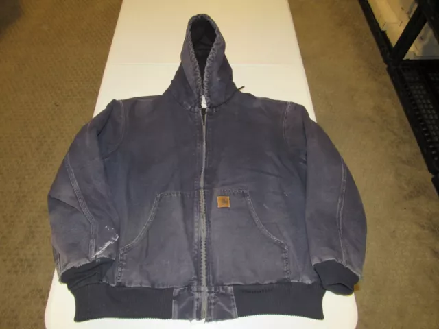 CARHARTT MEN'S BLUE Zip Up Long Sleeve Work Hooded Jacket Coat Size XL ...