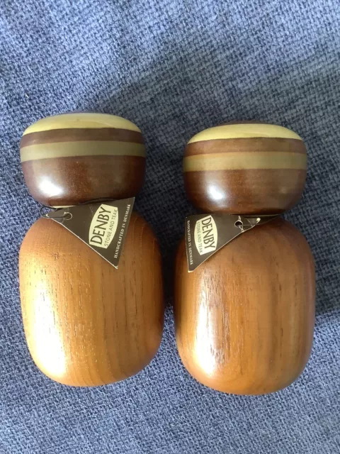 Denby Arabesque Samarkand Teak Wood Dansk Salt Pepper Shakers Set Pots Cellar