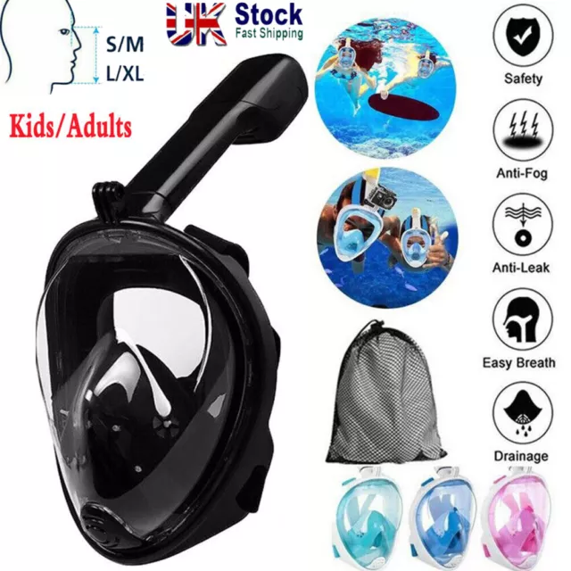 Full Face Snorkel Mask Snorkelling Swimming Diving Goggles For GoPro Adult Kids