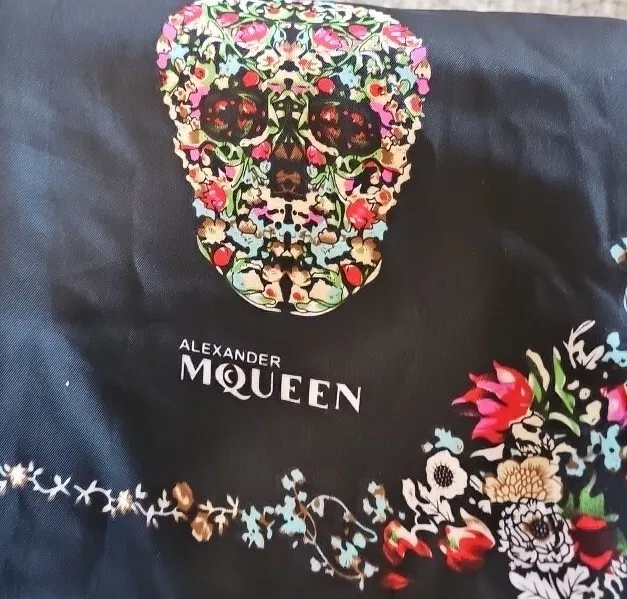 Alexander McQueen large Black with Floral Skulls print scarf 50X50   C1