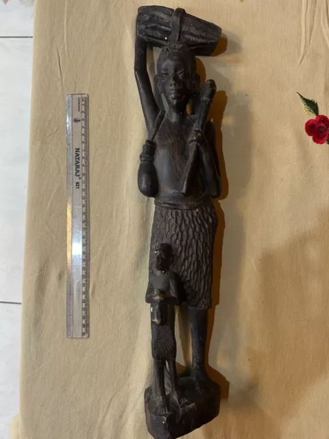 Estatua tallada en madera antigua 1912 Figura de ébano Vintage Africa Old...