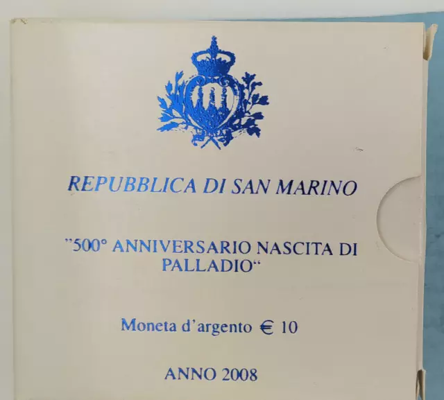 Repubblica Di San Marino 10 Euro Argento "Palladio 2008" Confezione Zecca