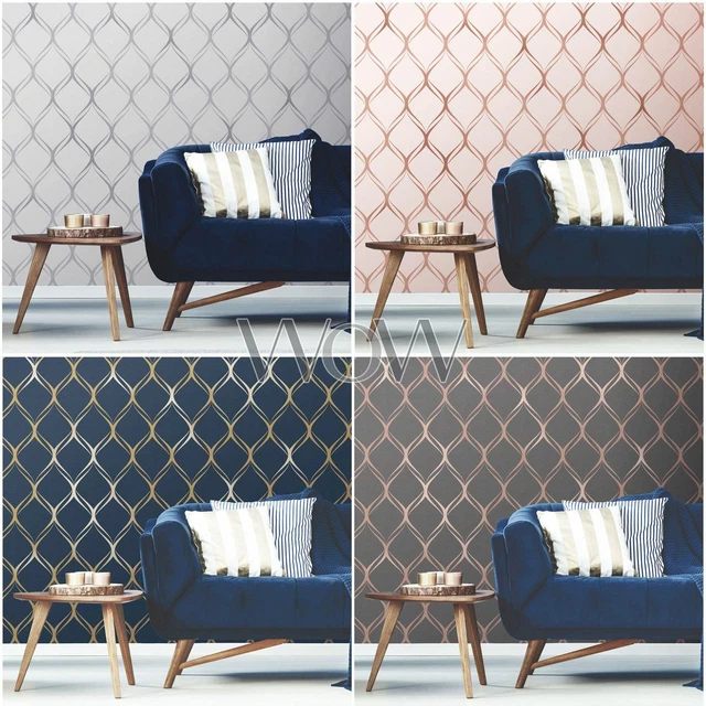 WORLD OF WALLPAPER Clifton Wave Geometric Metallic Rose Gold Silver