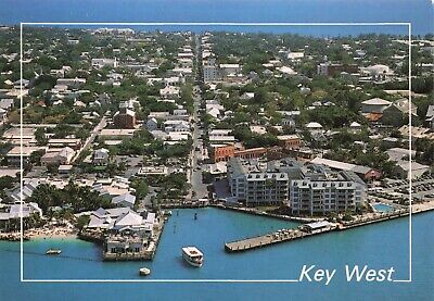Postcard FL Key West Duval Street Tropical Island Aerial View Sightseeing Boat