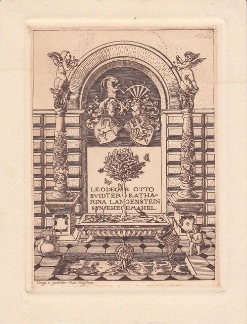 Exlibris Bookplate Gravure sur Cuivre Jean Kauffmann 1866-1924 Allianzwappen