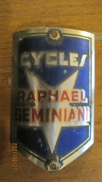 Ancienne Plaque émaillée Cycles Raphael Géminiani - Vélo Vintage France, Décoration Cycliste TOPAZE