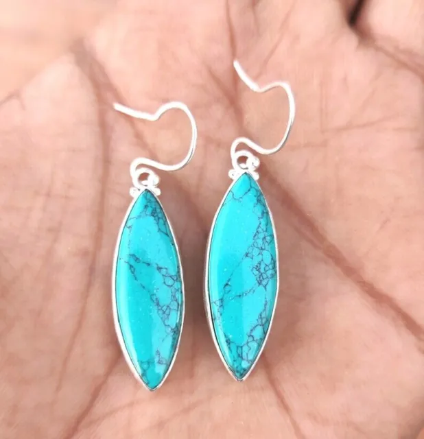 Turquoise Onyx Silver Earring 925 Sterling Silver Handmade Gemstone Earrings