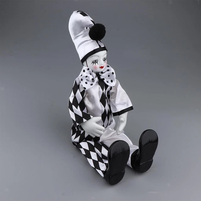 Poupée Clown En Porcelaine Et Tissu - À Grelot, Sur Balançoire, Hauteur 65 Cm, Neuve (style Ancien)