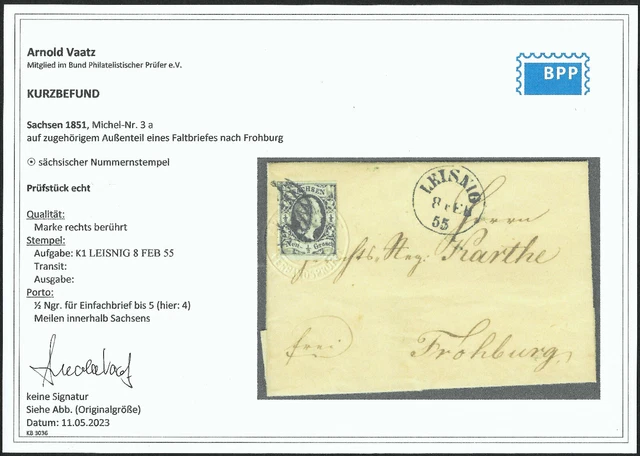 Sachsen _ Brief Leisnig - Frohburg mit 1/2 Ngr. (MiNr. 3a) _ BPP BEFUND! 2